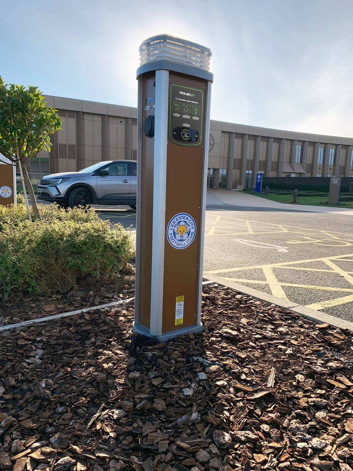 Rolec charging pillar installed on a commercial site